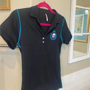 Alp N Rock black golf shirt XS 1 Black Teal hot pink embroidery detail